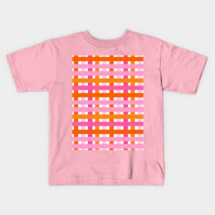 Pink and Orange, Check, Plaid Kids T-Shirt